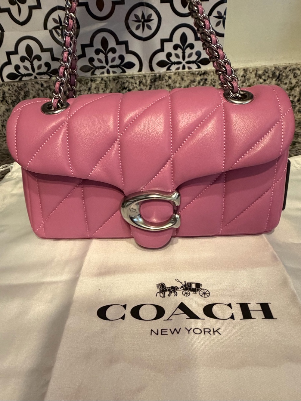 Coach Pink Quilted Leather Shoulder Bag with Silver Hardware / Size 20 - Picture 3 of 11